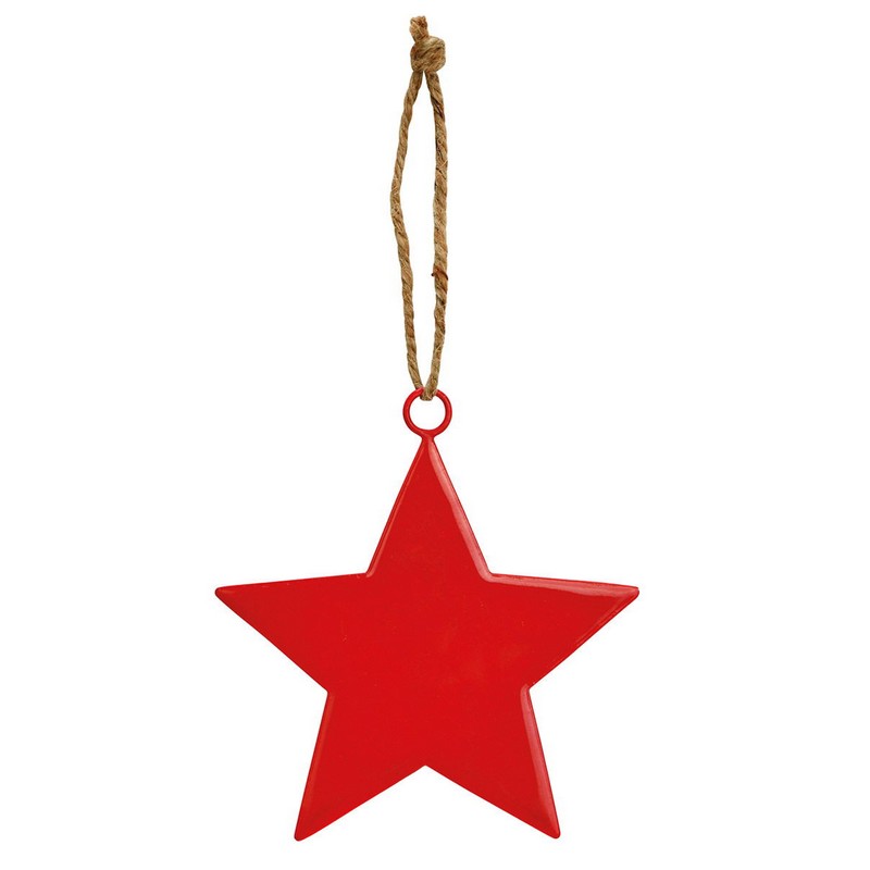 Stella rossa in metallo laccato con filo per essere appesa, dimensione 15 x 15 cm